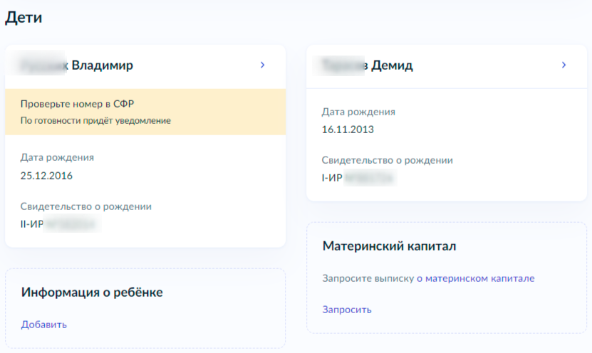 Госуслуги для детей — образец, как выглядит карточка